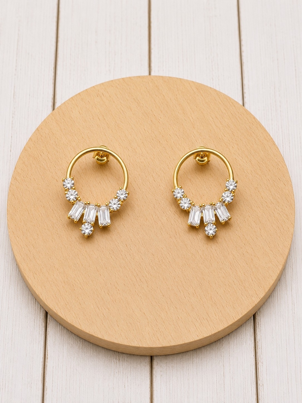Gold Crystal Hoop Drop Earrings - Elegant Women Jewelry
